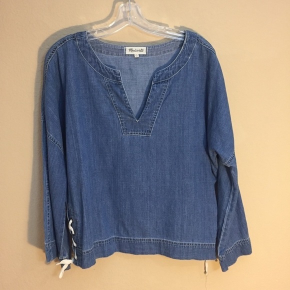 Madewell Lace-up Denim Top Medium Denim Wash - Picture 2 of 10